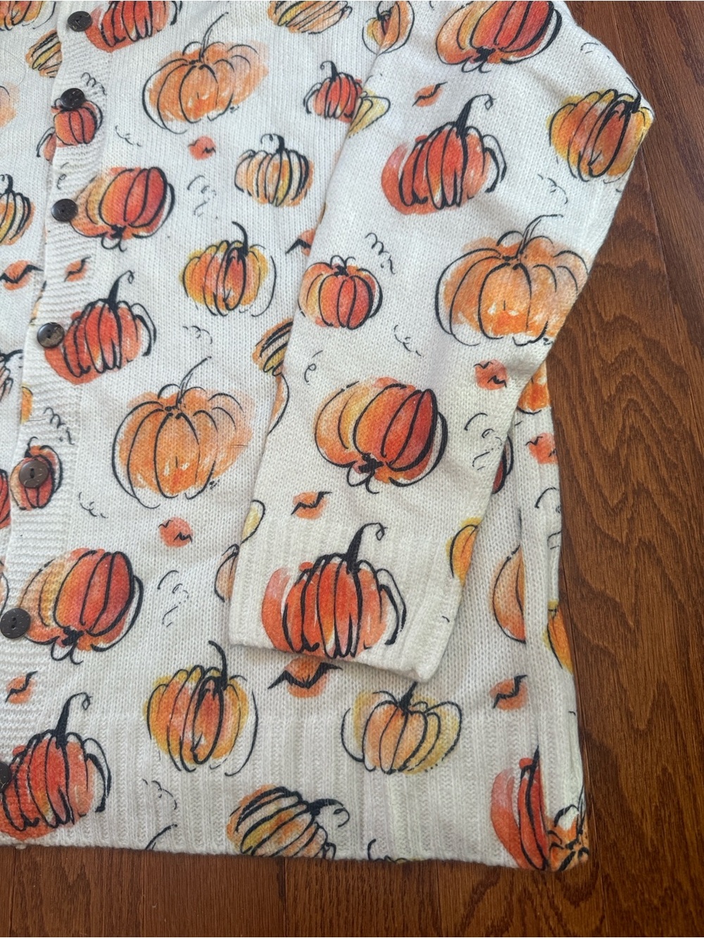 🎃 Pumpkin Print Button Cardigan Cozy Fall Cottagecore Sweater - Picture 8 of 12